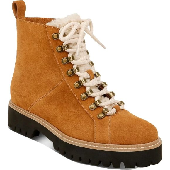 Splendid Karina Faux Fur Lug Sole Combat Sz 6.5 Lace-up Women's Boots - Picture 1 of 4